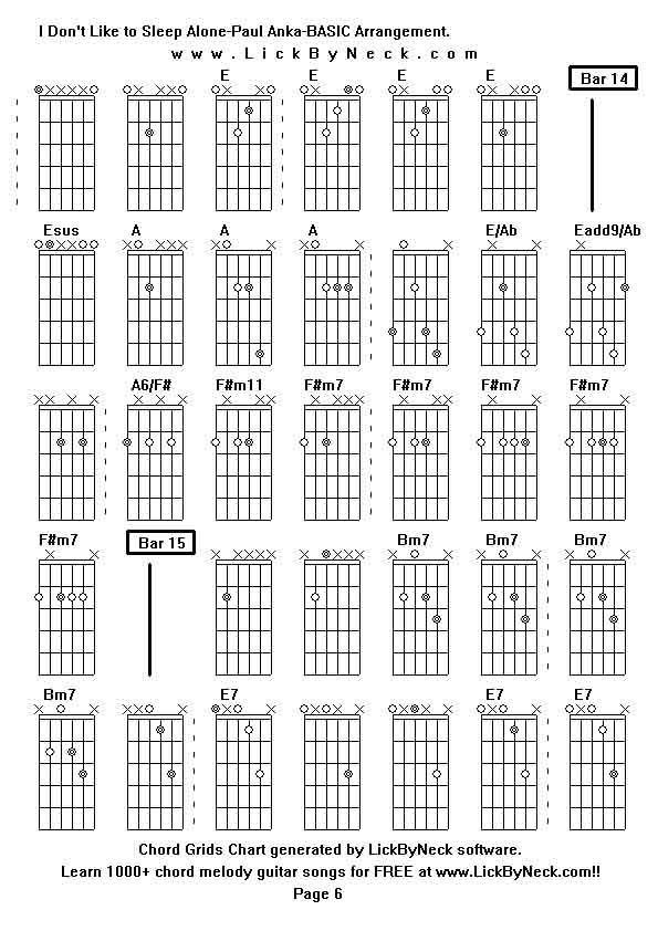 Chord Grids Chart of chord melody fingerstyle guitar song-I Don't Like to Sleep Alone-Paul Anka-BASIC Arrangement,generated by LickByNeck software.